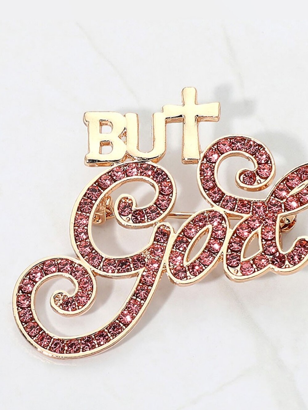 Gold Tone Alloy Metal Crystal "BUT GOD" Message Pin Brooch Set Bumdle